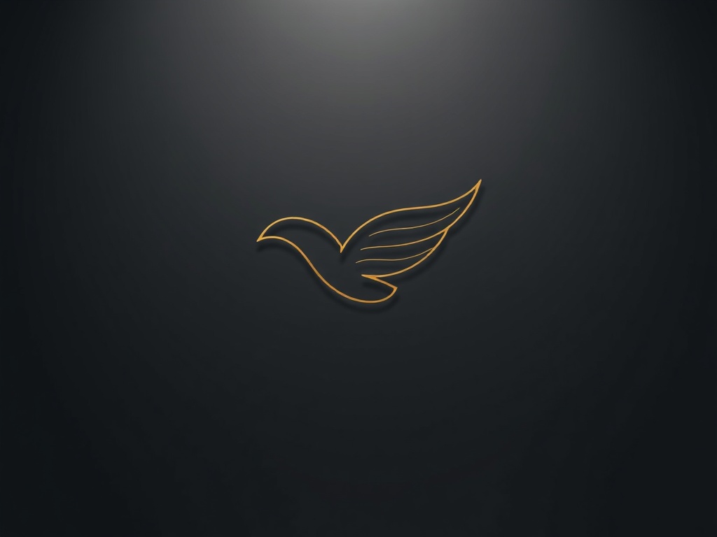 Minimalist symbol of a stylized bird in flight made of thin gold lines on a matte charcoal background, 8k product photography, elegant lighting, clean and modern
